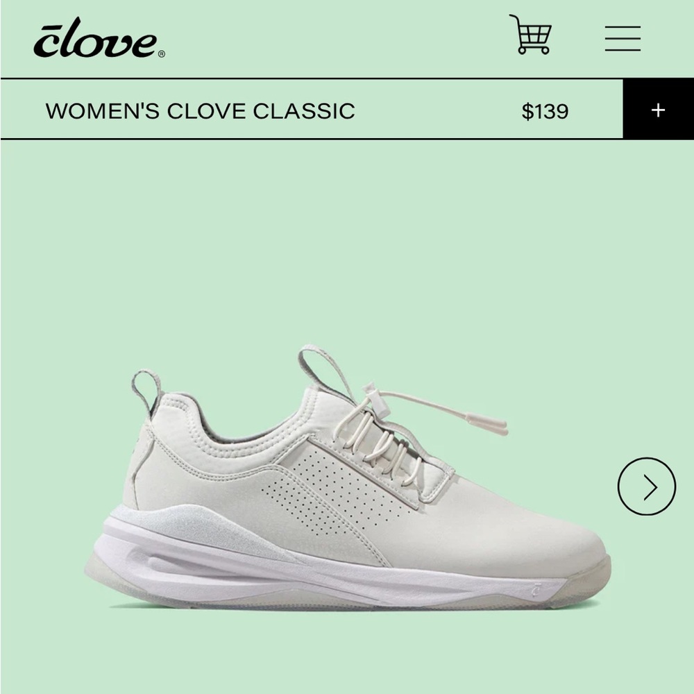 Womens Clove classic shoe. Color white. Size 7.